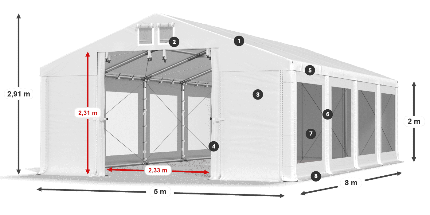 Tetto: MS 580 PVC Pareti: MS 580 PVC 2m leggenda