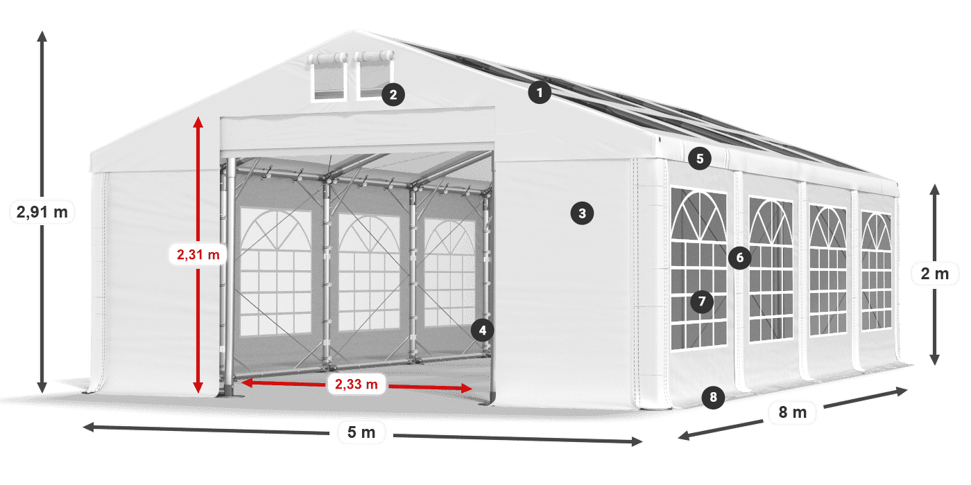 Tetto: MS 580 PVC Pareti: SD 500 PVC 2m leggenda