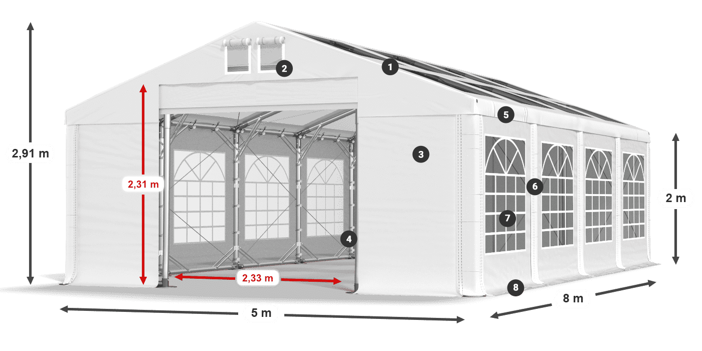 Tetto: MS 580 PVC Pareti: SD 500 PVC 2m leggenda