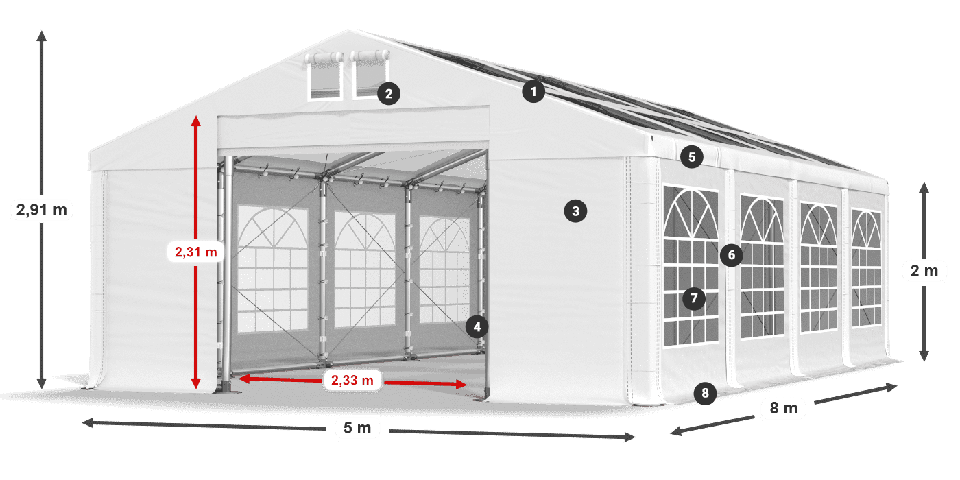 Tetto: MS 580 PVC Pareti: SD 500 PVC 2m leggenda