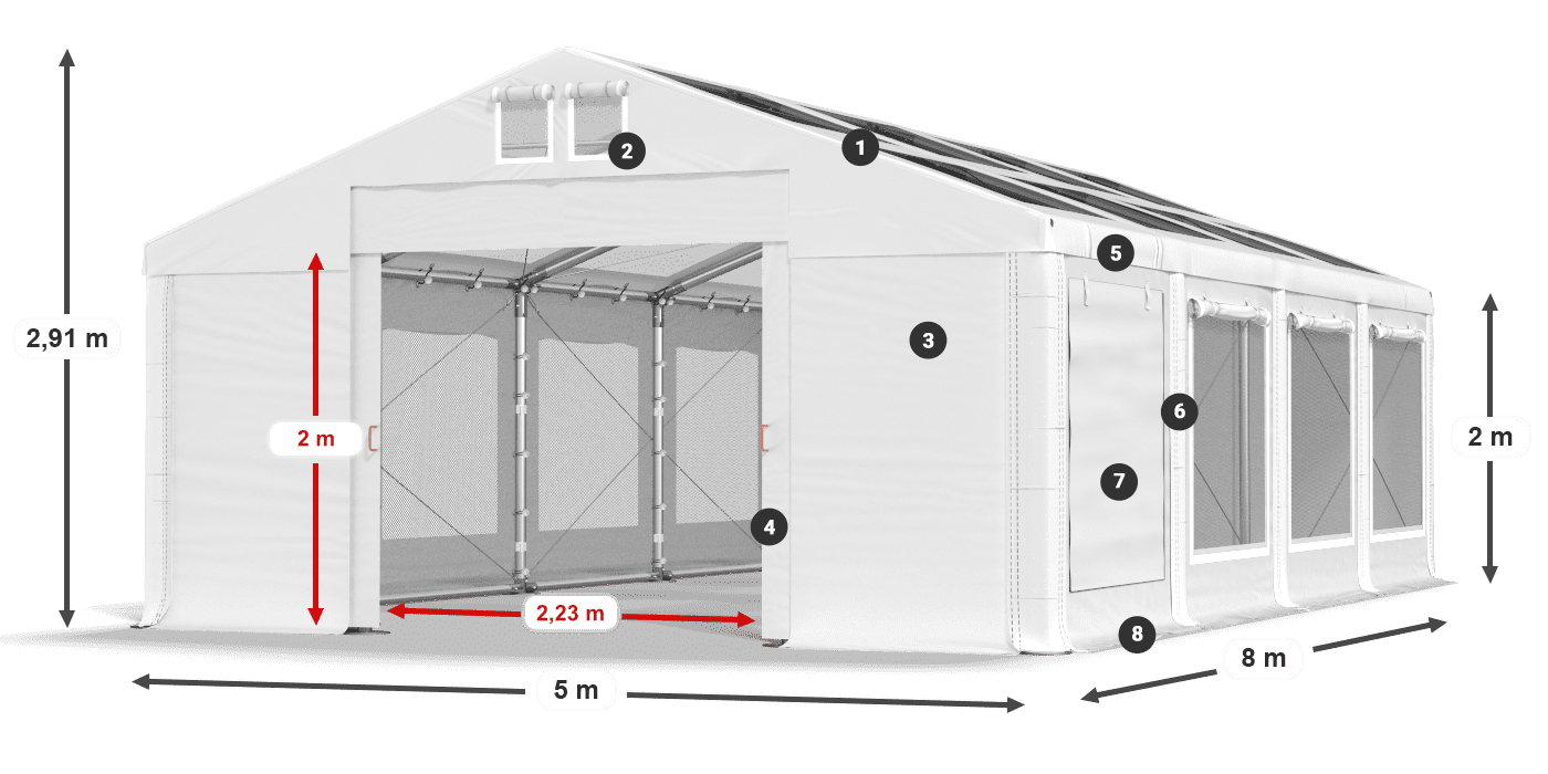 Tetto: MS T 580 PVC Pareti: SDM 500 PVC 2m leggenda