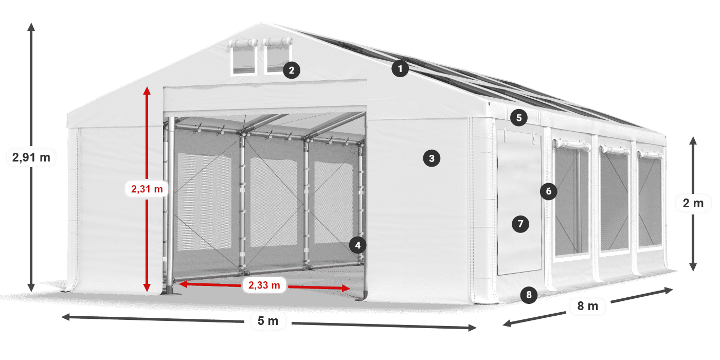 Tetto: MS T 580 PVC Pareti: SDM 500 PVC 2m leggenda