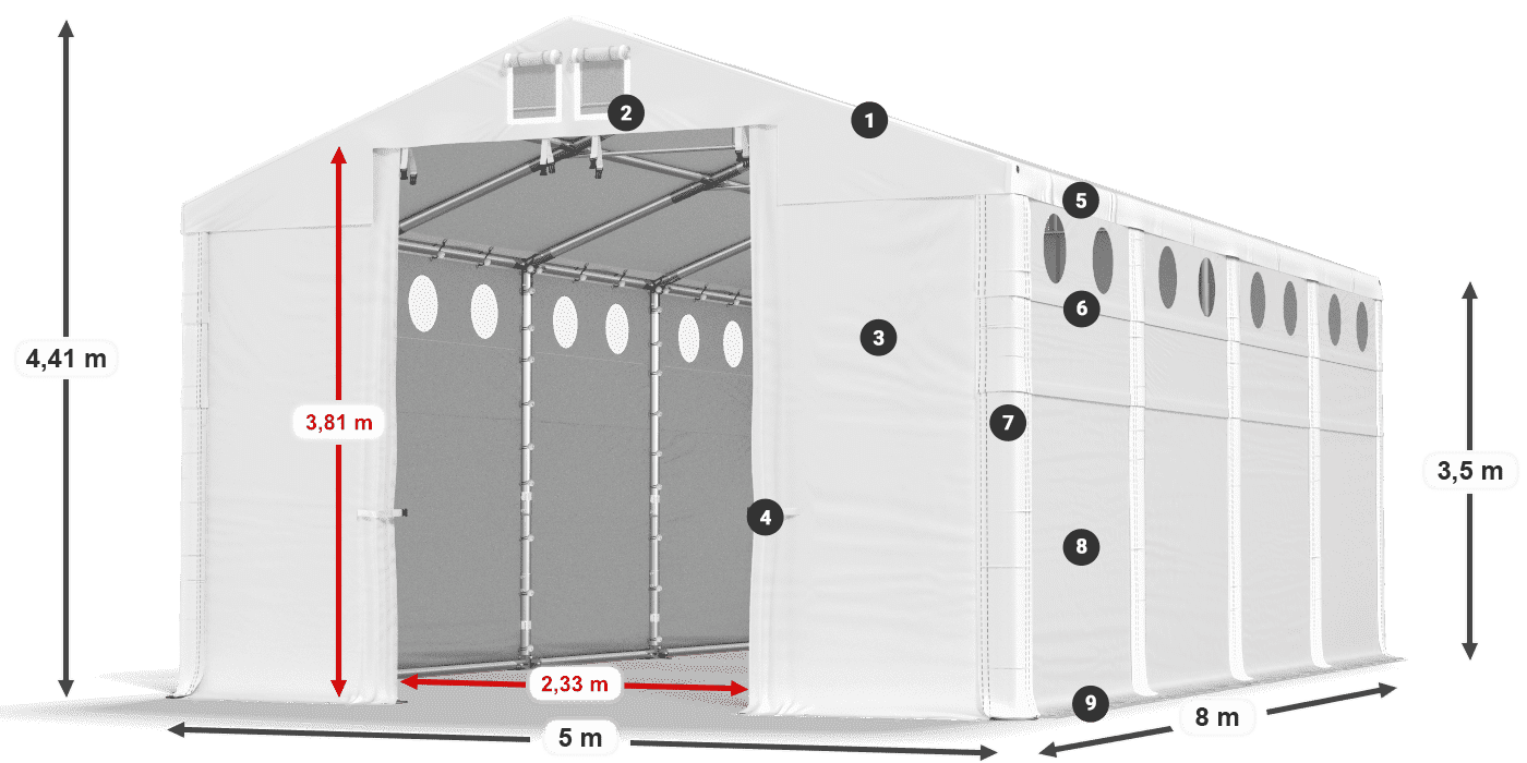 Tetto: MS 580 PVC Pareti: FR O 620 PVC 3.5m leggenda