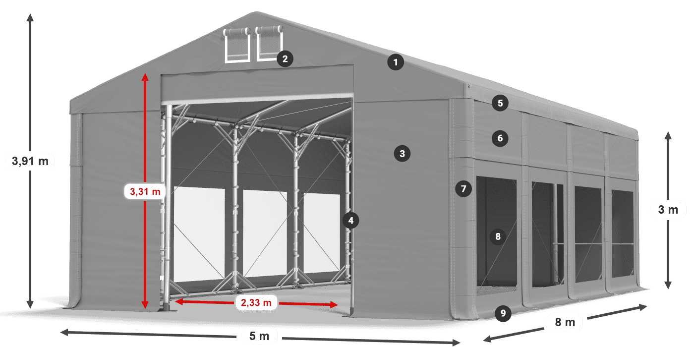 Tetto: FR 620 PVC Pareti: MS 580 PVC 3m leggenda