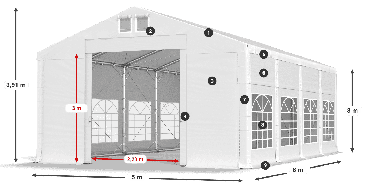 Tetto: MS 580 PVC Pareti: FR 620 PVC 3m leggenda