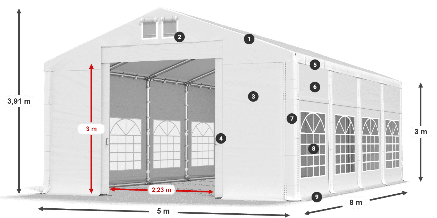 Tetto: MS 580 PVC Pareti: FR 620 PVC 3m leggenda