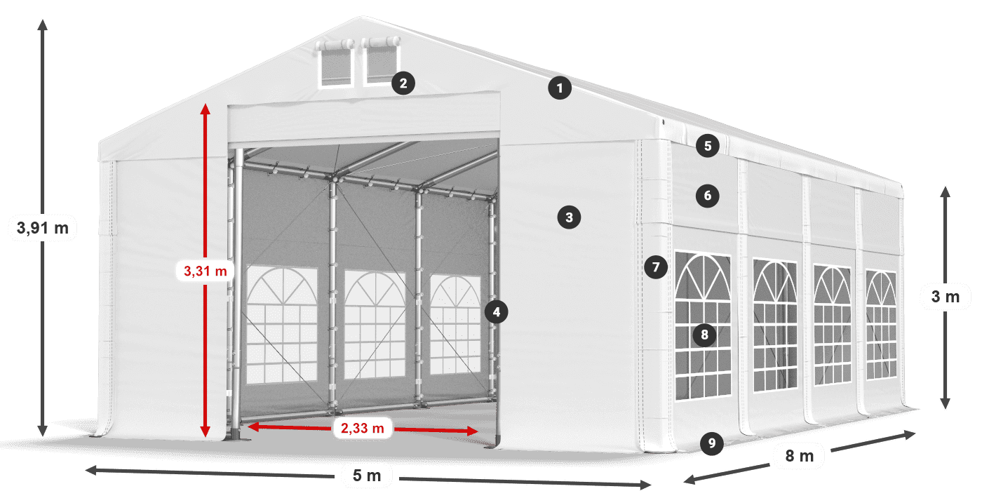 Tetto: MS 580 PVC Pareti: FR 620 PVC 3m leggenda