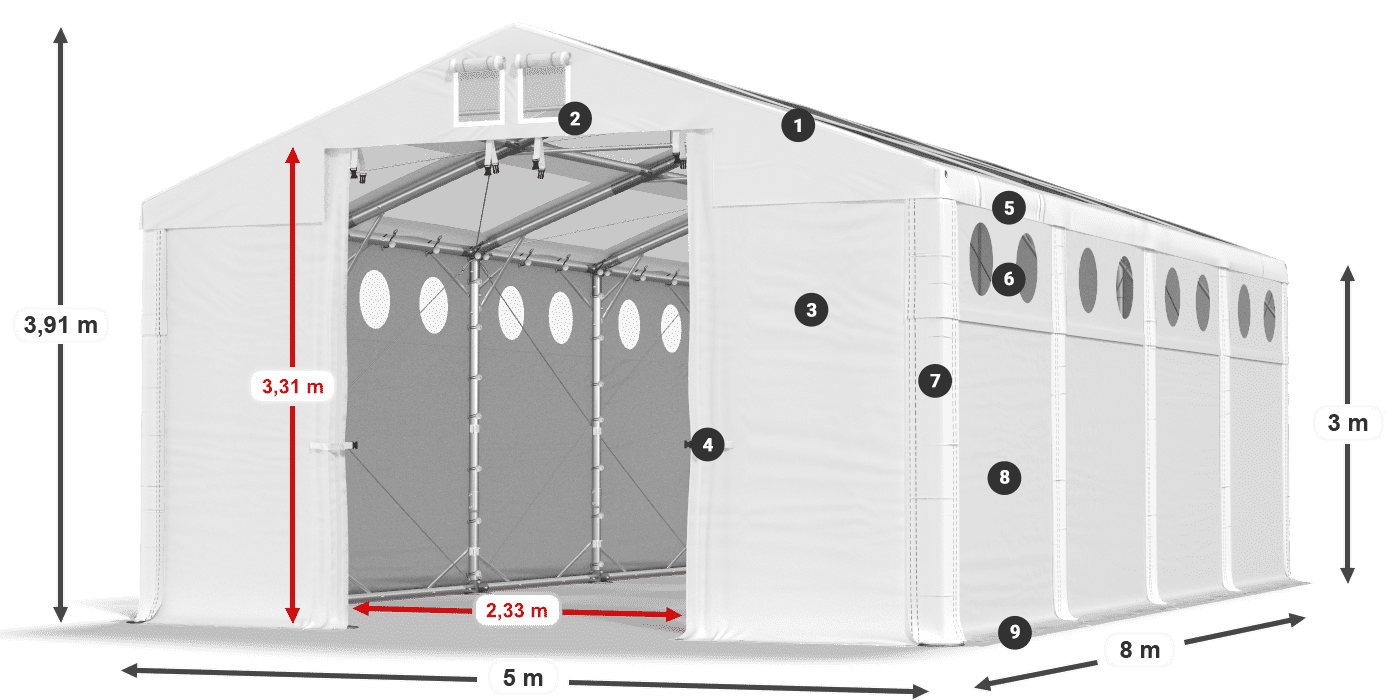 Tetto: MS T 580 PVC Pareti: MS O 580 PVC 3m leggenda