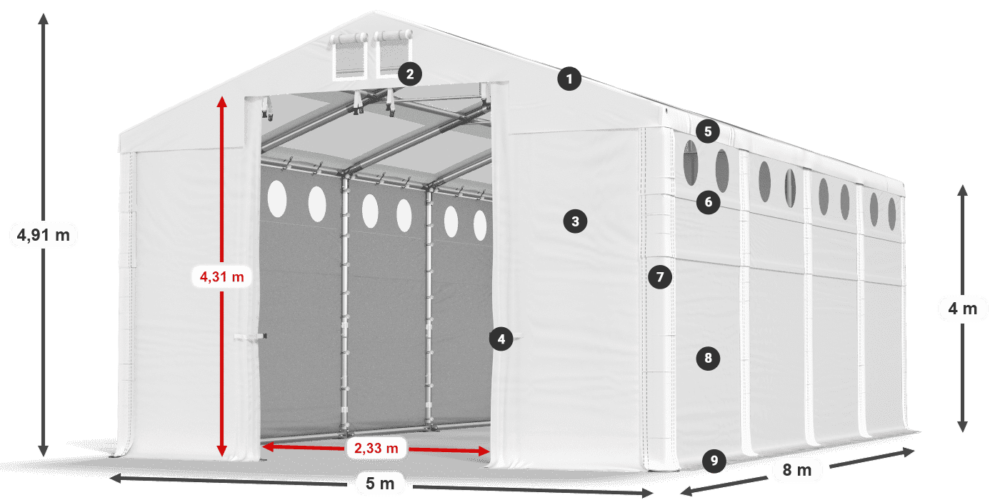 Tetto: MS T 580 PVC Pareti: FR O 620 PVC 4m leggenda