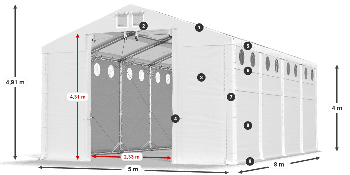 Tetto: MS T 580 PVC Pareti: SD O 500 PVC 4m leggenda