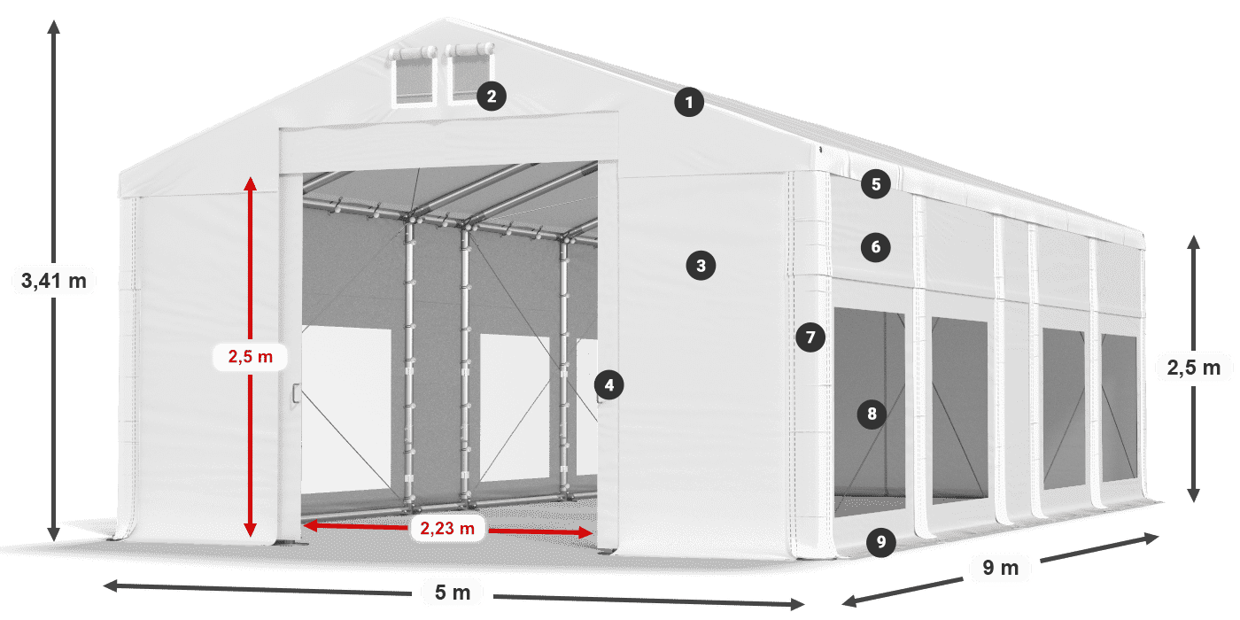 Tetto: FR 620 PVC Pareti: MS 580 PVC 2.5m leggenda