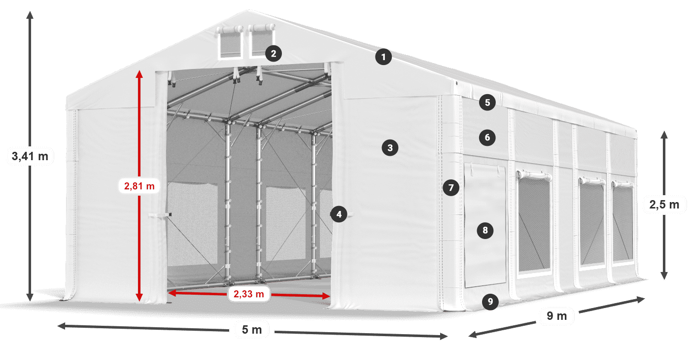 Tetto: FR 620 PVC Pareti: SD 500 PVC 2.5m leggenda