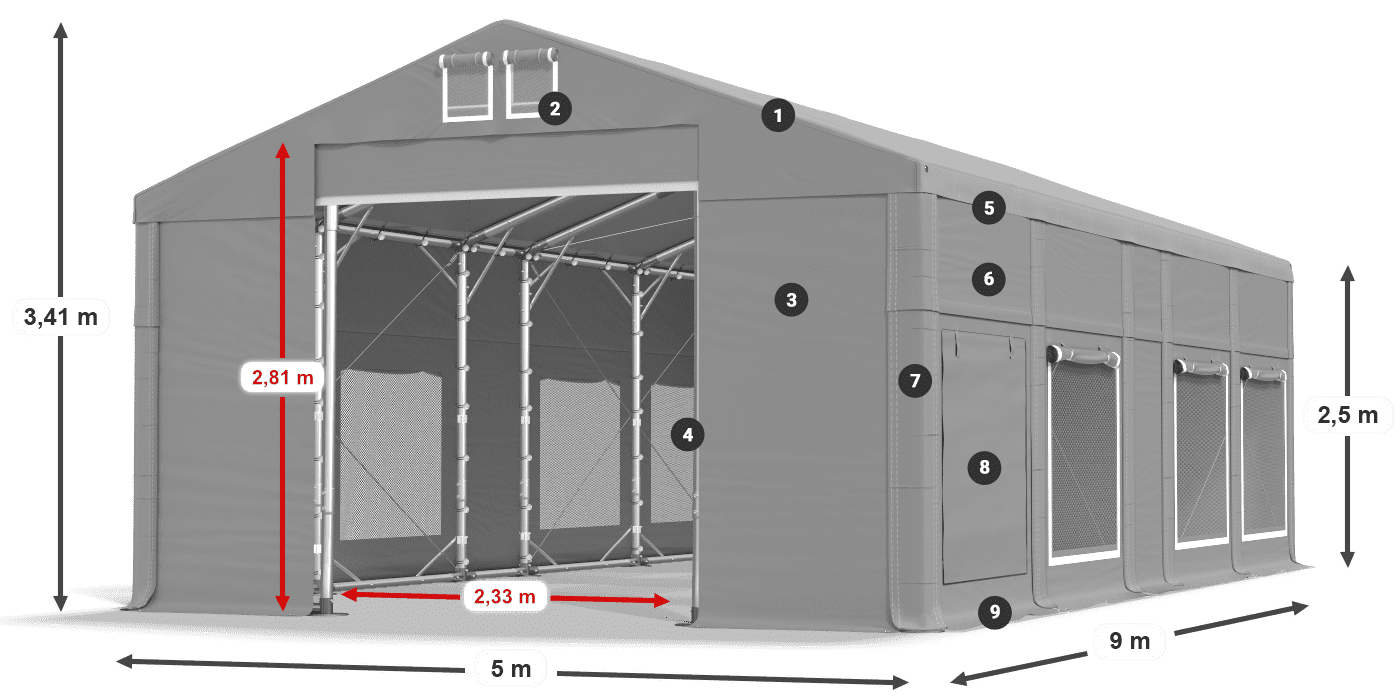 Tetto: FR 620 PVC Pareti: SD 500 PVC 2.5m leggenda