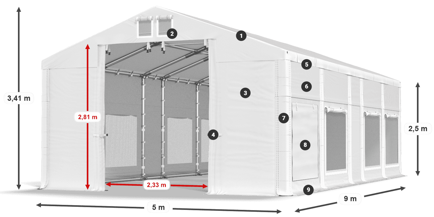 Tetto: FR 620 PVC Pareti: SD 500 PVC 2.5m leggenda