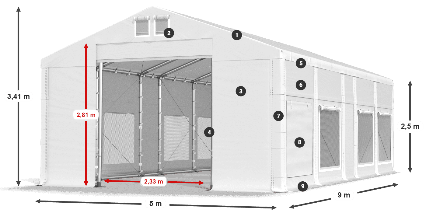 Tetto: FR 620 PVC Pareti: SD 500 PVC 2.5m leggenda