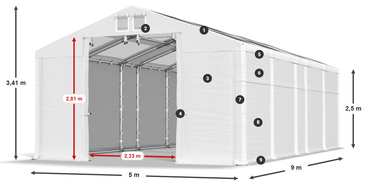Tetto: MS T 580 PVC Pareti: FR 620 PVC 2.5m leggenda