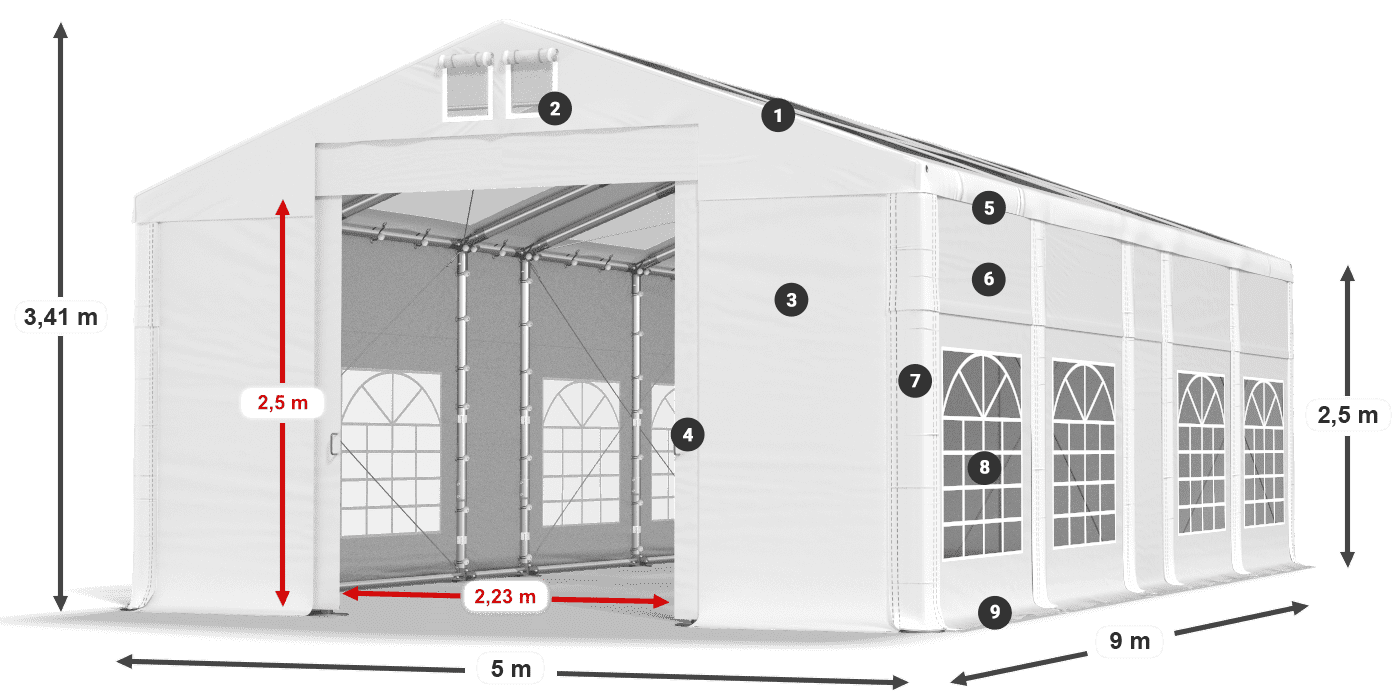 Tetto: MS T 580 PVC Pareti: FR 620 PVC 2.5m leggenda