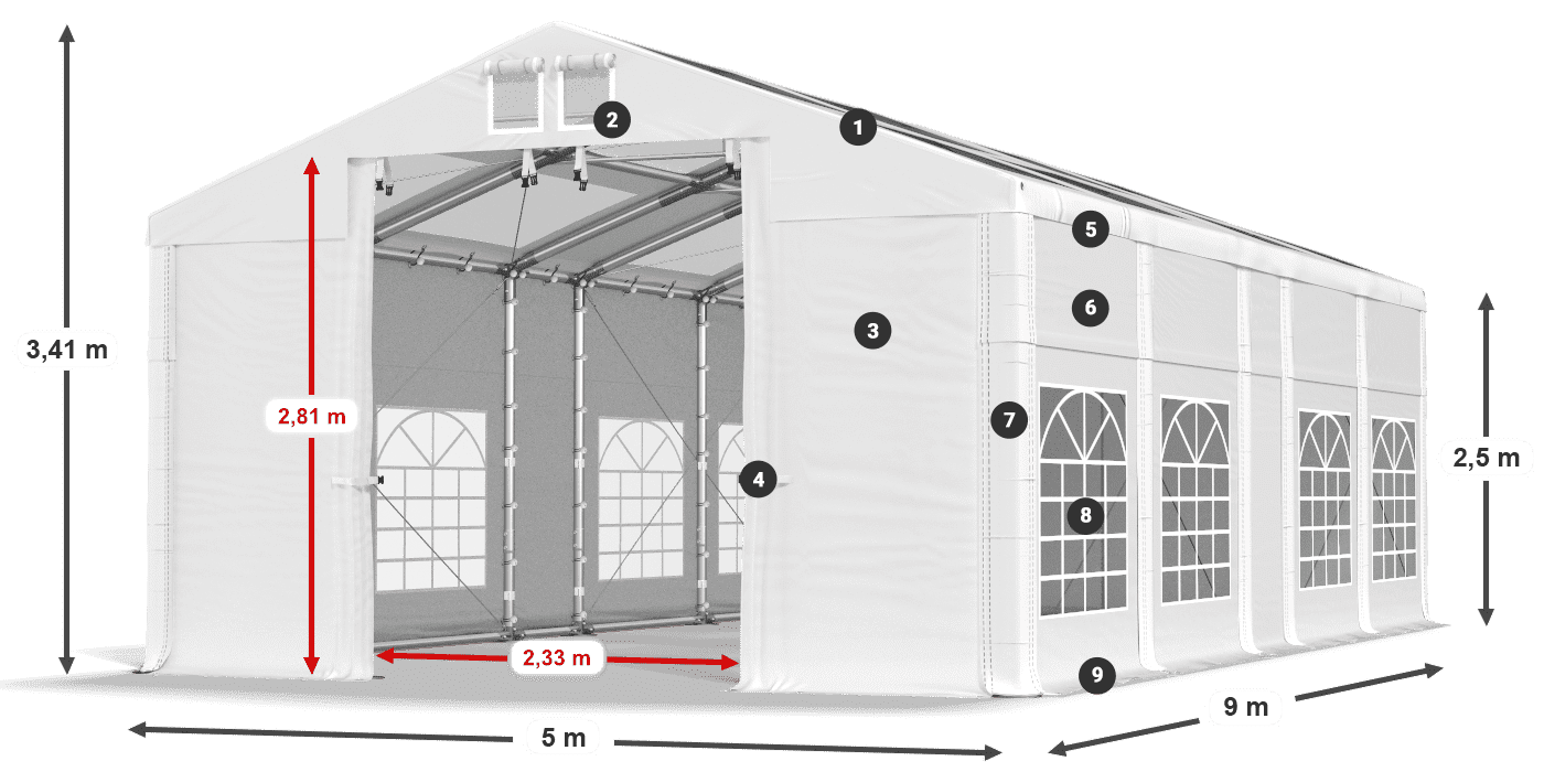 Tetto: MS T 580 PVC Pareti: FR 620 PVC 2.5m leggenda