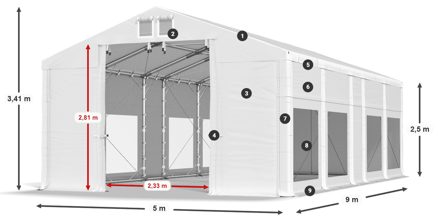 Tetto: MS 580 PVC Pareti: MS 580 PVC 2.5m leggenda