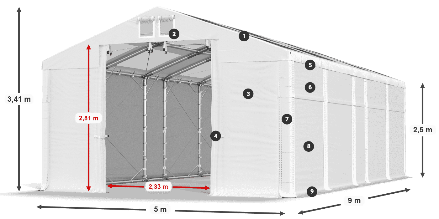 Tetto: MS T 580 PVC Pareti: SD 500 PVC 2.5m leggenda