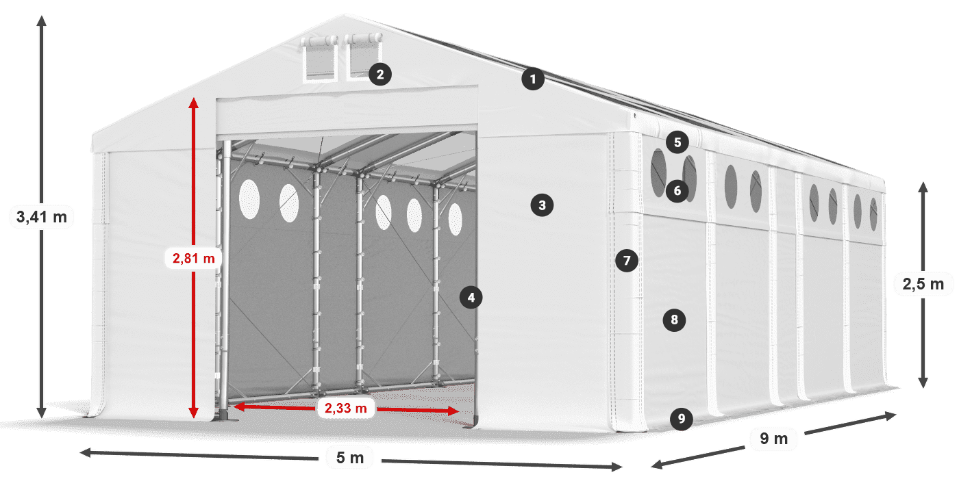 Tetto: MS T 580 PVC Pareti: SD O 500 PVC 2.5m leggenda