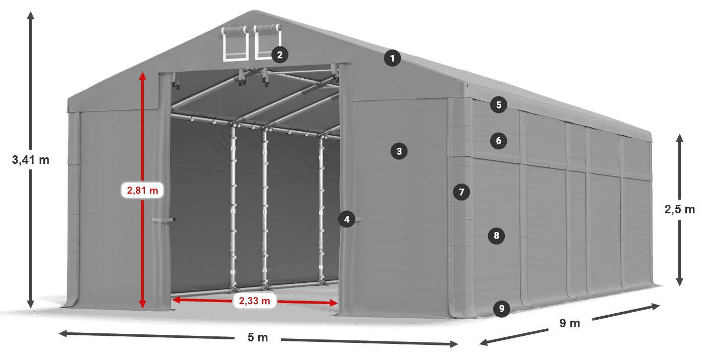 Tetto: MS 580 PVC Pareti: SD 500 PVC 2.5m leggenda