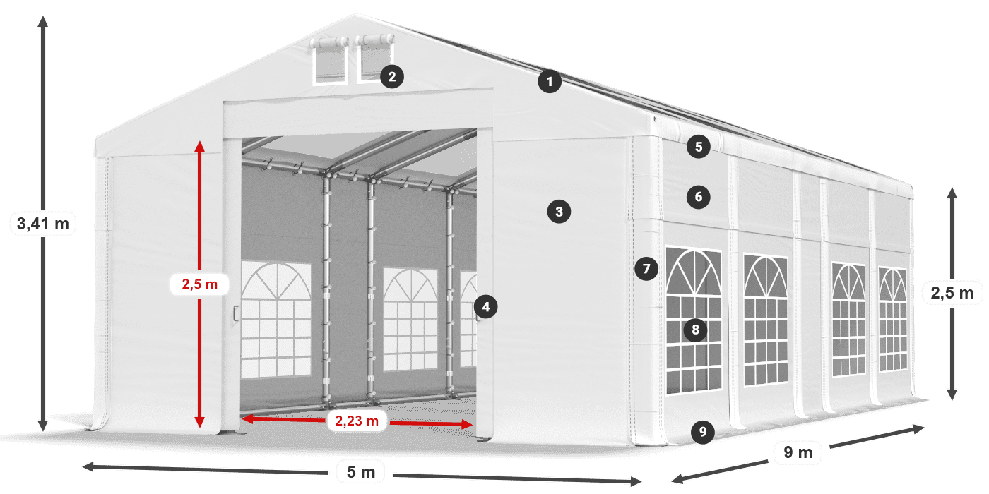 Tetto: MS 580 PVC Pareti: SD 500 PVC 2.5m leggenda