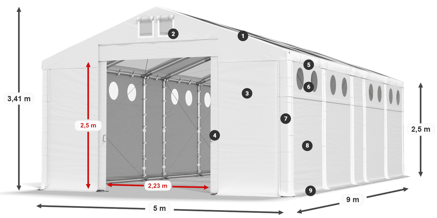 Tetto: MS T 580 PVC Pareti: SD O 500 PVC 2.5m leggenda