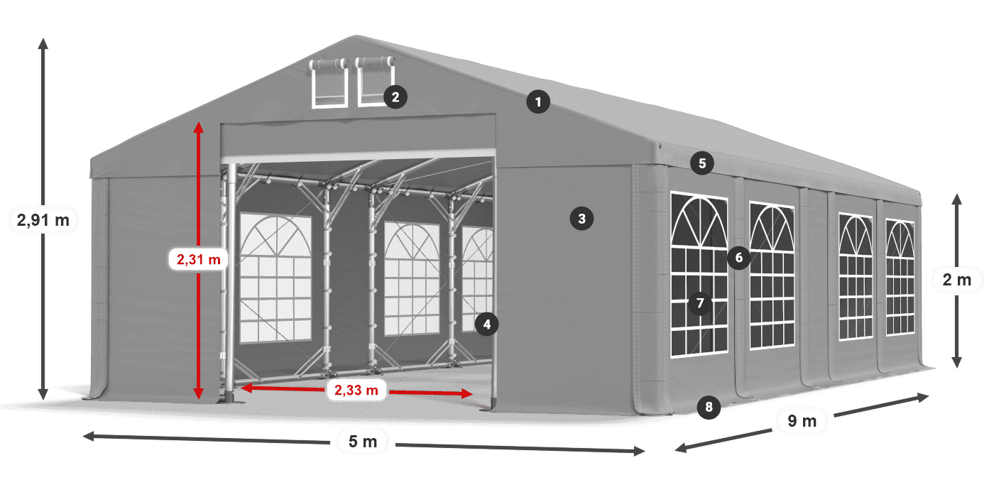 Tetto: FR 620 PVC Pareti: SD 500 PVC 2m leggenda