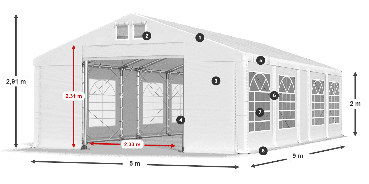 Tetto: MS 580 PVC Pareti: FR 620 PVC 2m leggenda