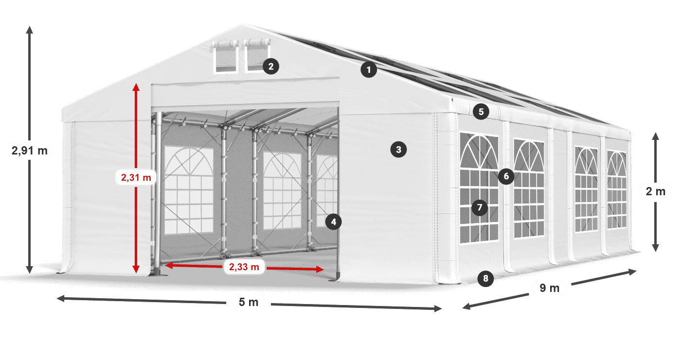 Tetto: MS T 580 PVC Pareti: FR 620 PVC 2m leggenda