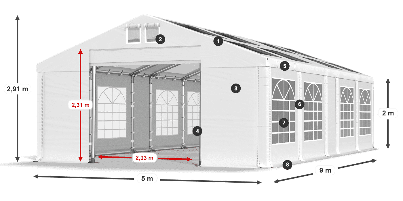 Tetto: MS T 580 PVC Pareti: FR 620 PVC 2m leggenda
