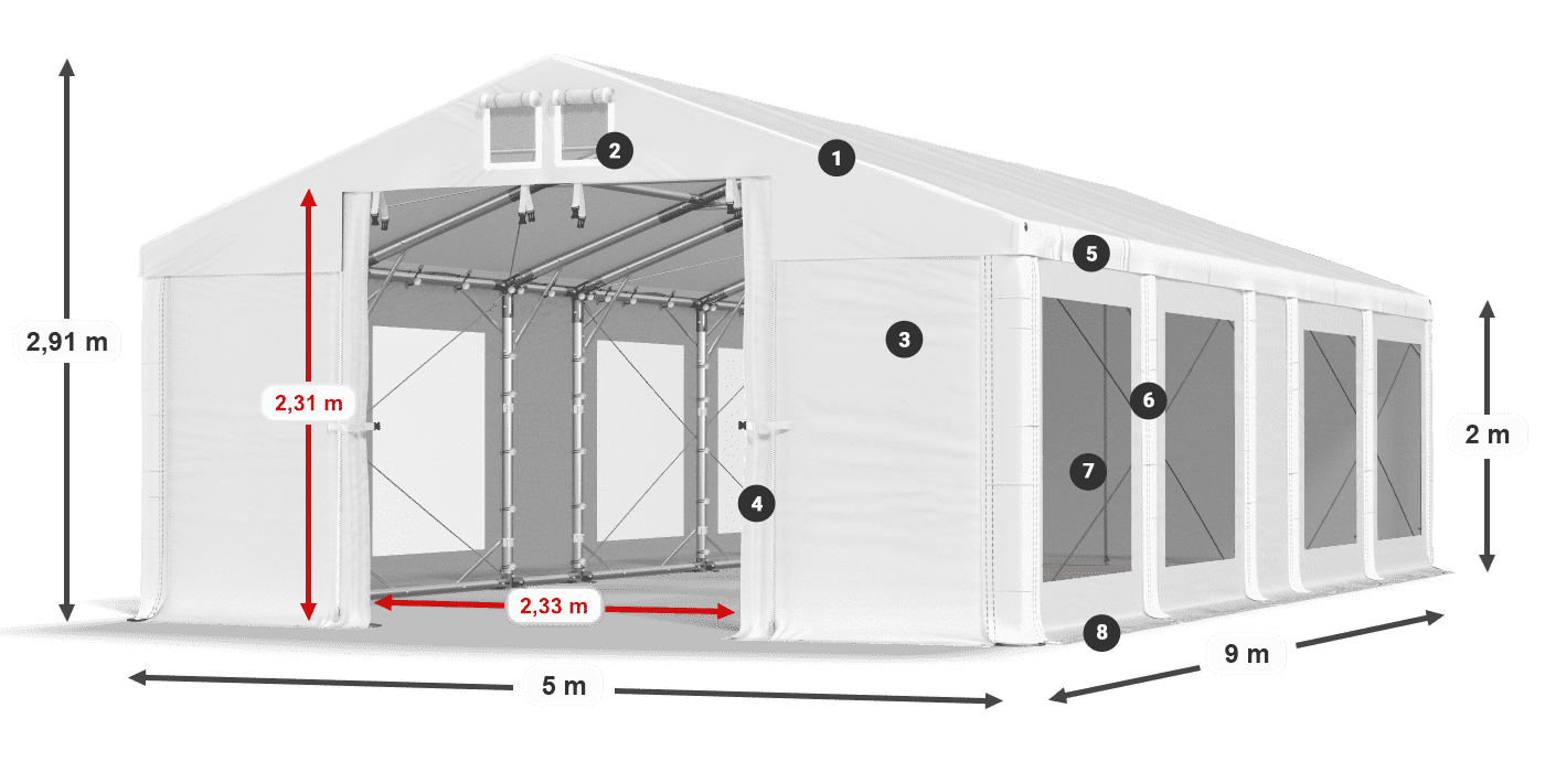 Tetto: MS 580 PVC Pareti: MS 580 PVC 2m leggenda