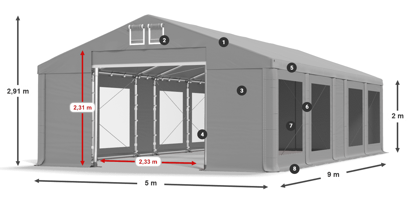 Tetto: MS 580 PVC Pareti: MS 580 PVC 2m leggenda