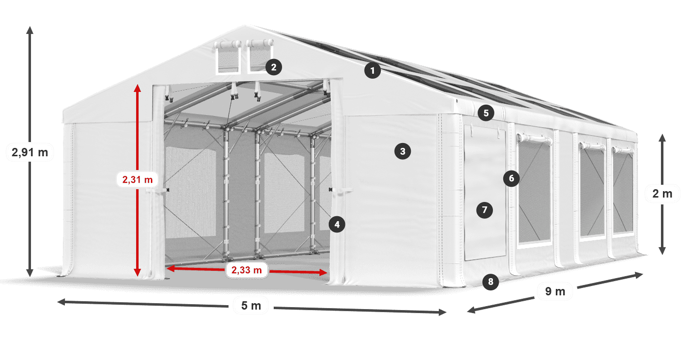 Tetto: MS T 580 PVC Pareti: SDM 500 PVC 2m leggenda