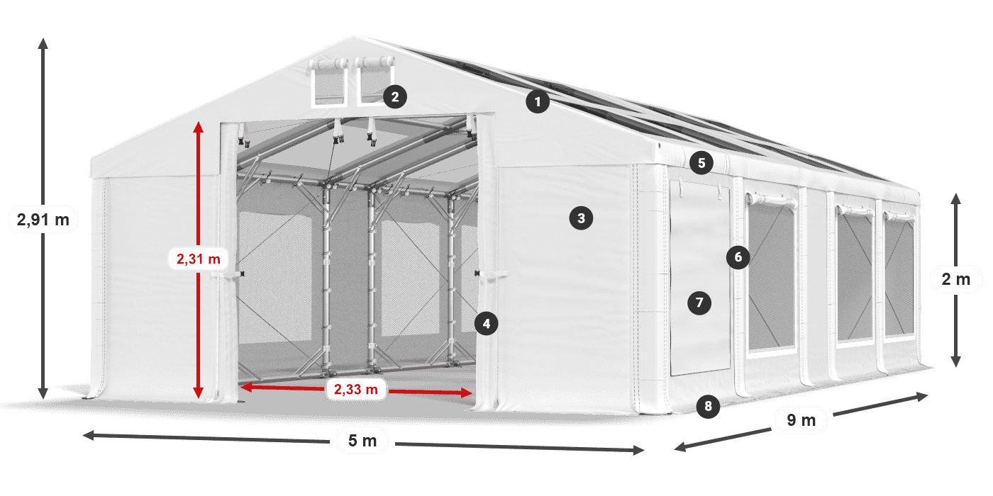 Tetto: MS T 580 PVC Pareti: SDM 500 PVC 2m leggenda