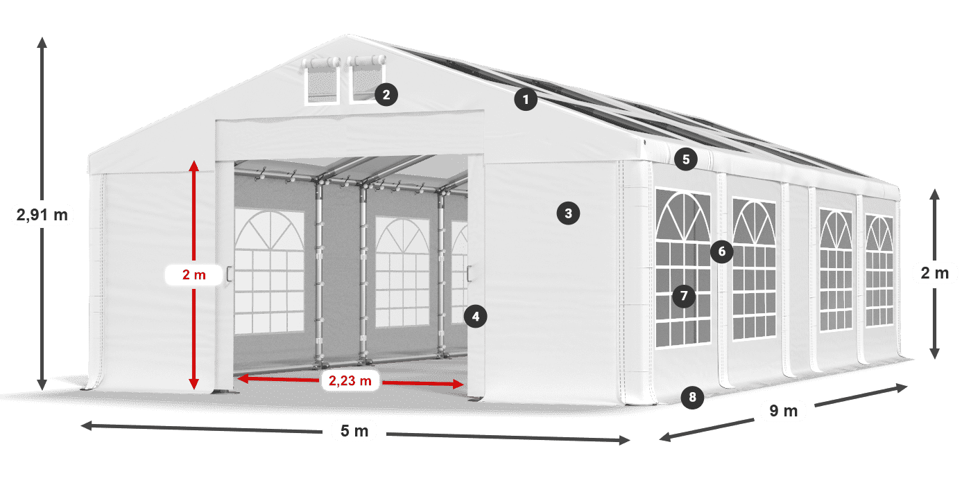Tetto: MS 580 PVC Pareti: SD 500 PVC 2m leggenda