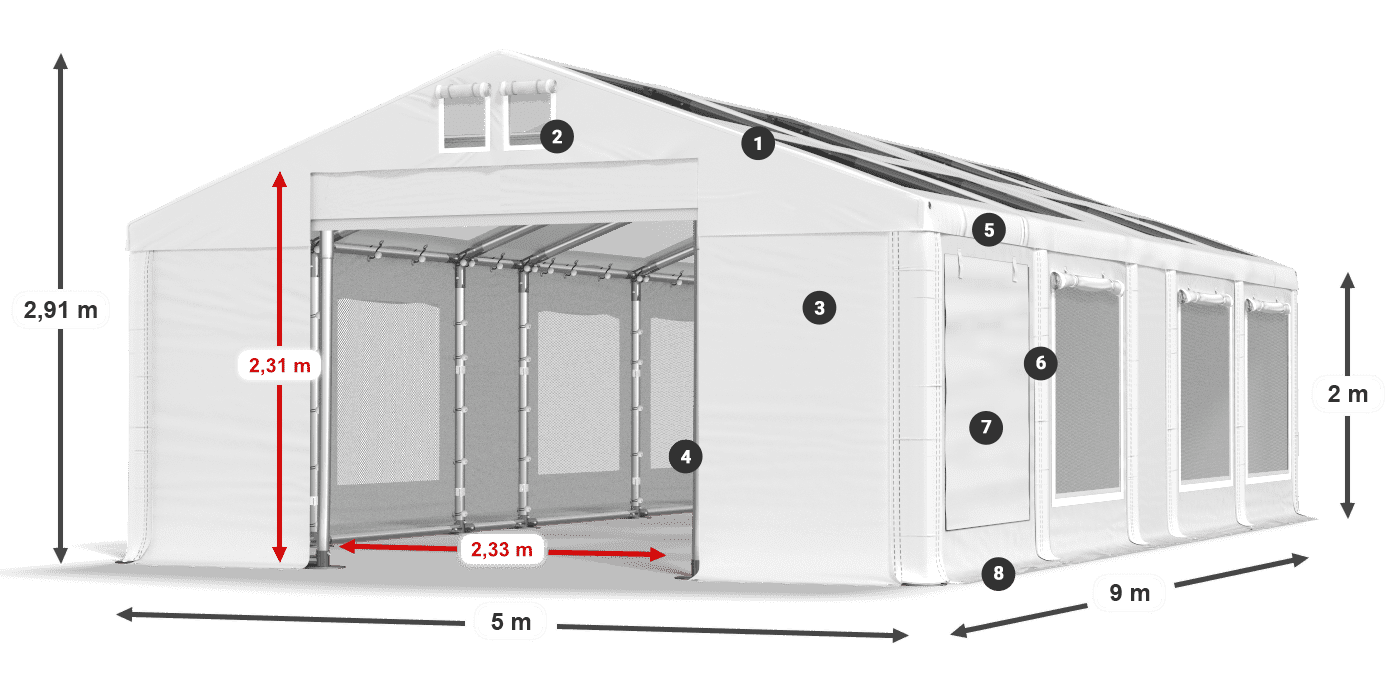 Tetto: MS T 580 PVC Pareti: SDM 500 PVC 2m leggenda