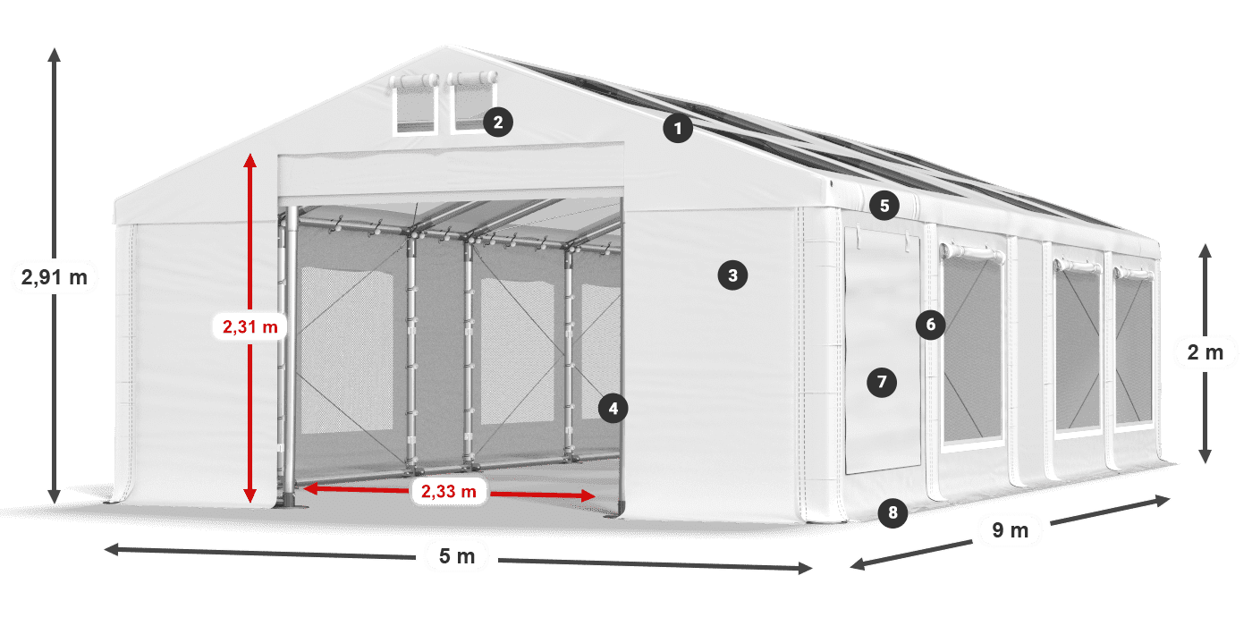 Tetto: MS T 580 PVC Pareti: SDM 500 PVC 2m leggenda
