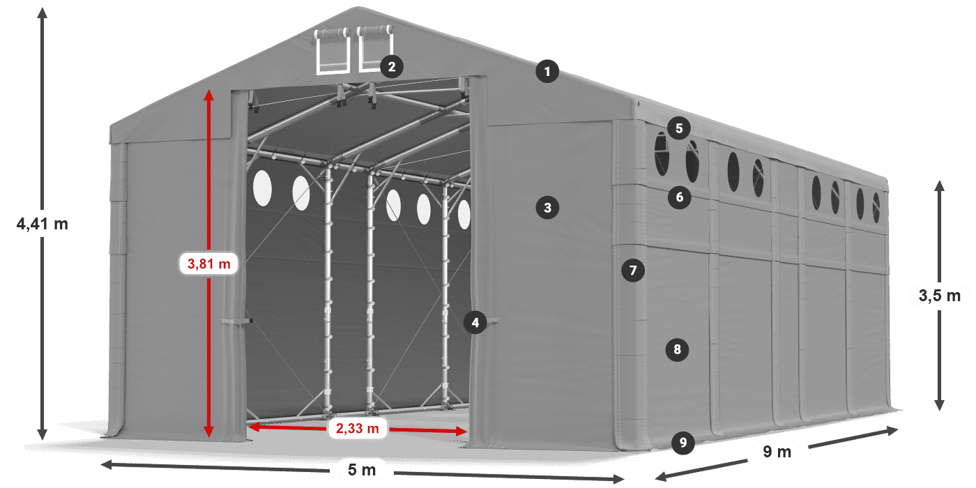 Tetto: MS 580 PVC Pareti: FR O 620 PVC 3.5m leggenda
