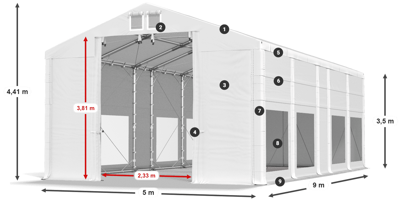 Tetto: MS 580 PVC Pareti: MS 580 PVC 3.5m leggenda
