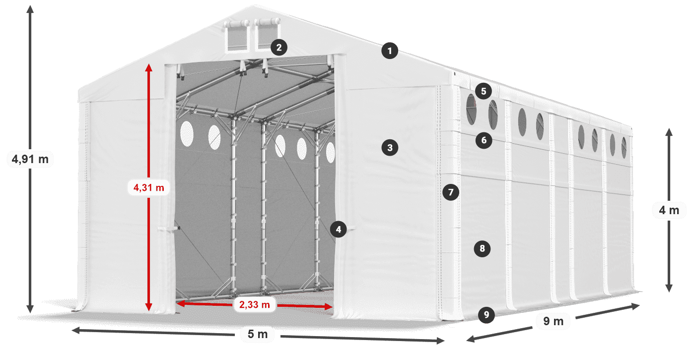 Tetto: FR 620 PVC Pareti: MS O 580 PVC 4m leggenda