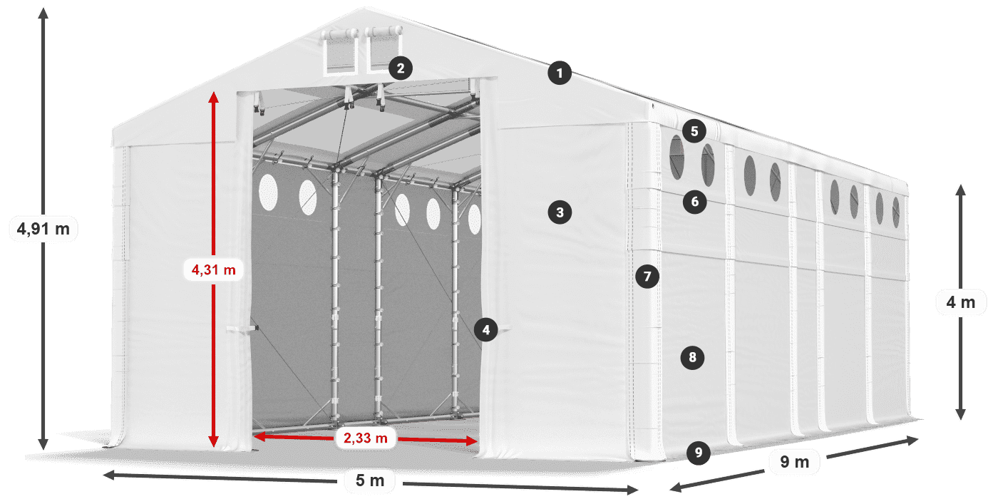 Tetto: MS T 580 PVC Pareti: FR O 620 PVC 4m leggenda