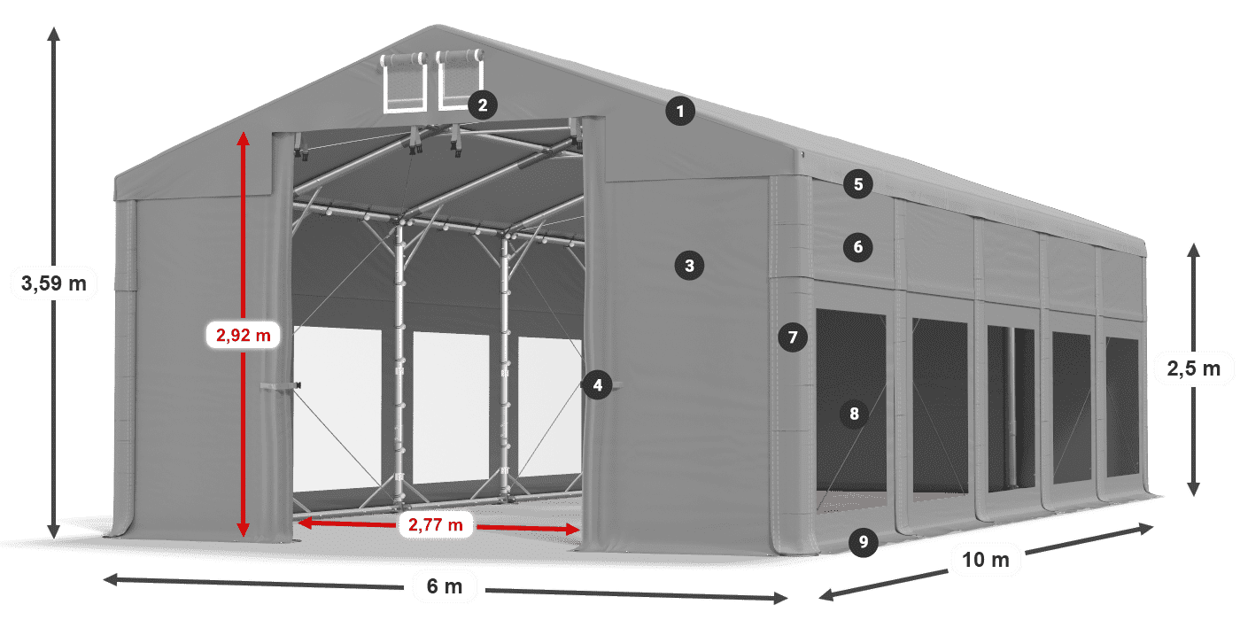 Tetto: FR 620 PVC Pareti: MS 580 PVC 2.5m leggenda