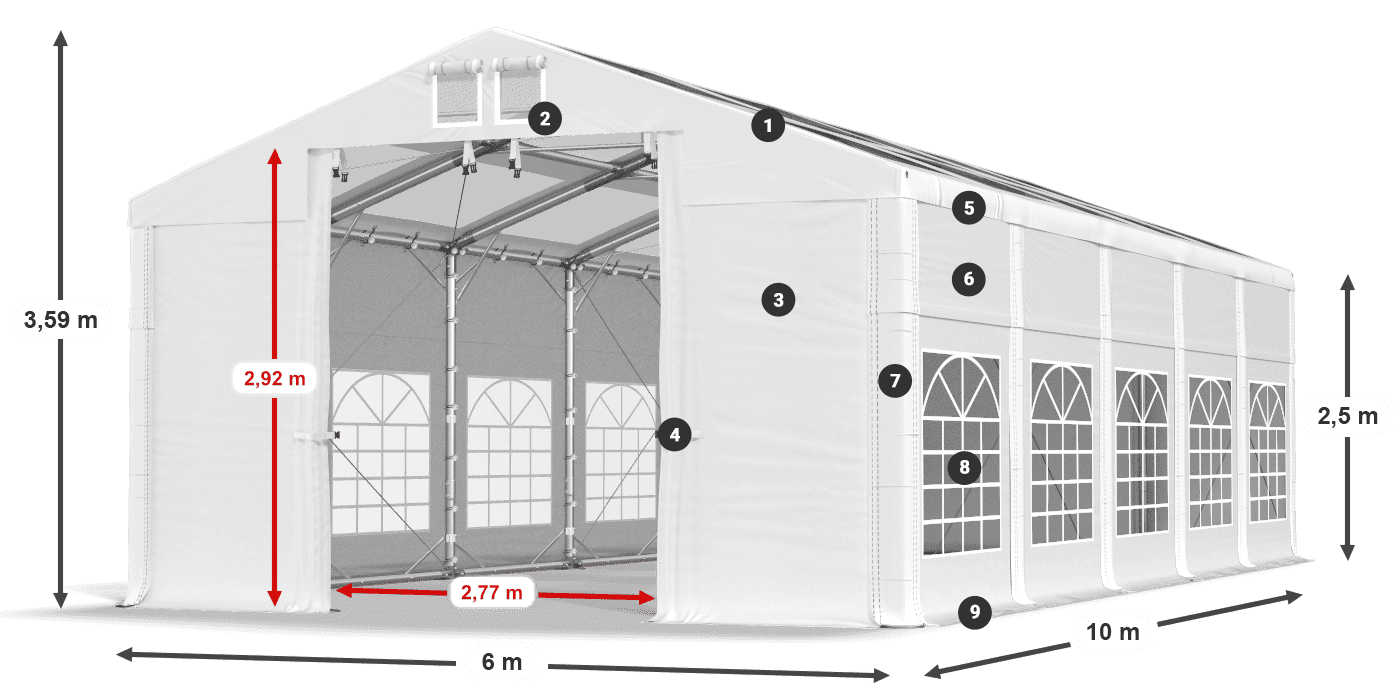 Tetto: MS T 580 PVC Pareti: FR 620 PVC 2.5m leggenda