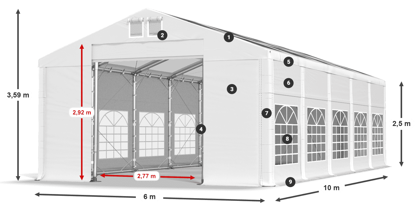 Tetto: MS T 580 PVC Pareti: FR 620 PVC 2.5m leggenda