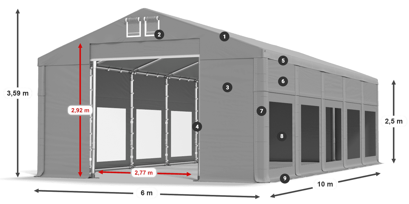 Tetto: MS 580 PVC Pareti: MS 580 PVC 2.5m leggenda