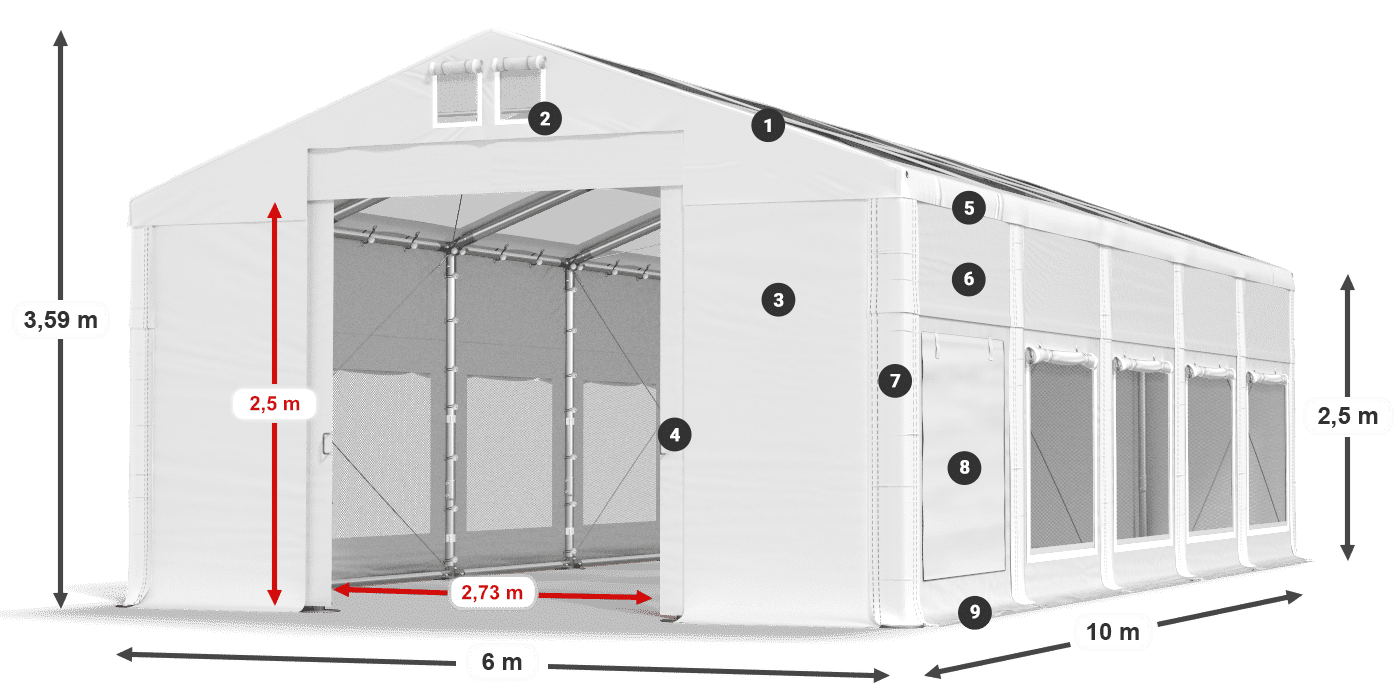 Tetto: MS T 580 PVC Pareti: SD M 500 PVC 2.5m leggenda