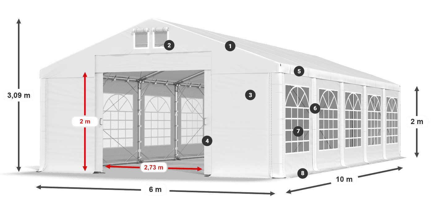Tetto: MS 580 PVC Pareti: FR 620 PVC 2m leggenda