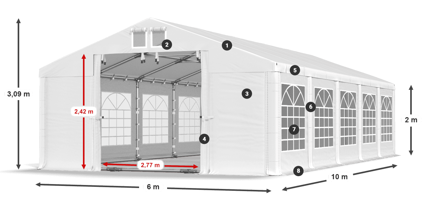 Tetto: MS 580 PVC Pareti: FR 620 PVC 2m leggenda